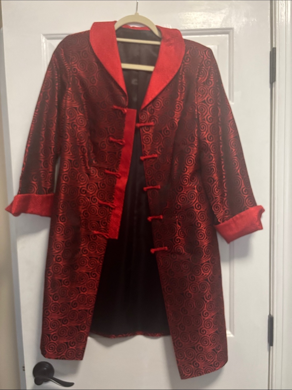 Red Brocade Mandarin Collar Coat Jacket